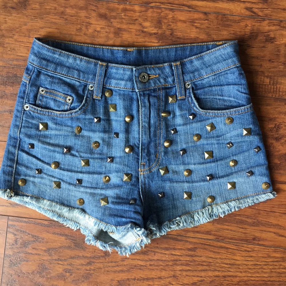 Carmar Denim High Waisted Shorts Bronze Studded 25